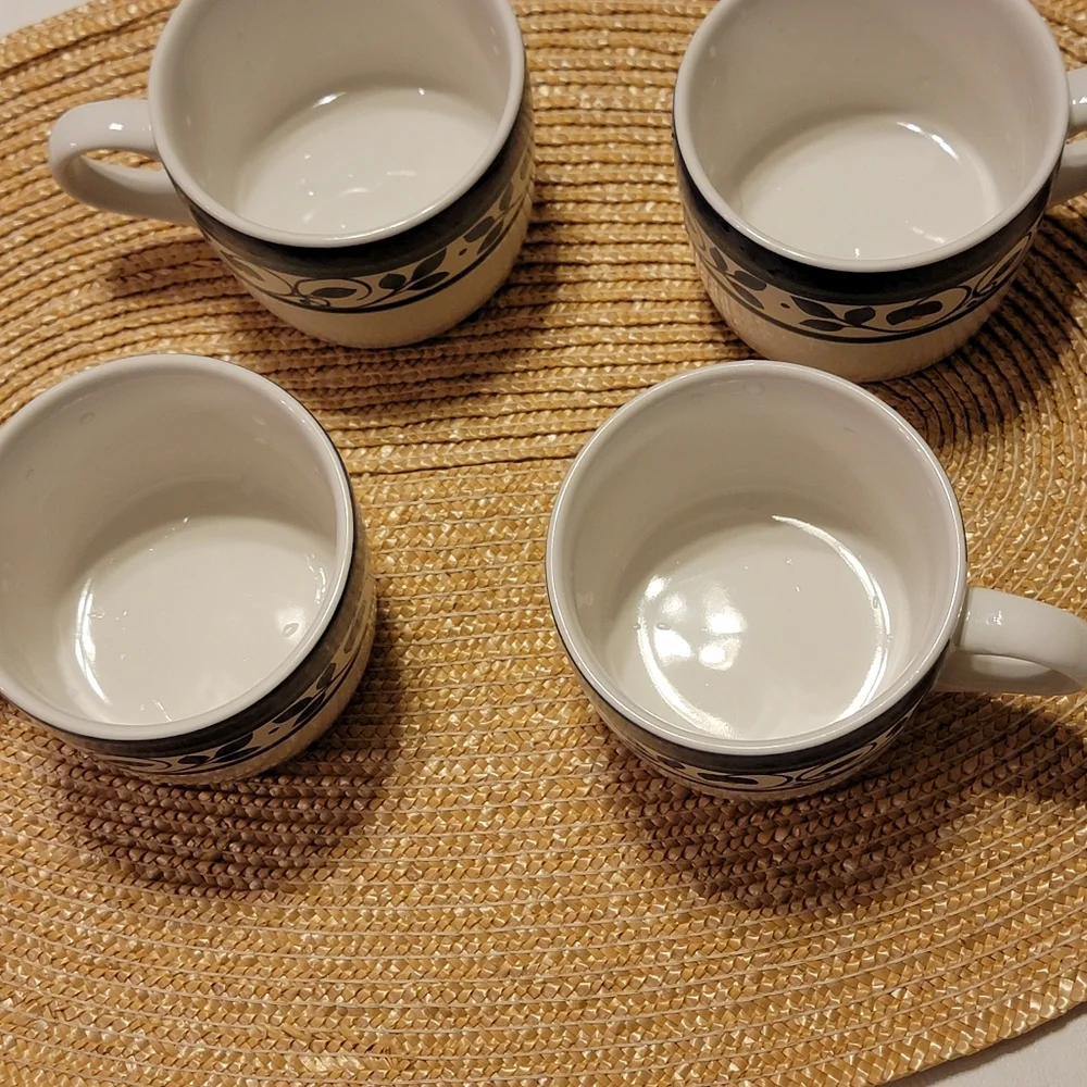 Pfaltzgraff Orlean Coffee Tea  Cups Set of 4 Retired Blue White Cups MCM 6 oz